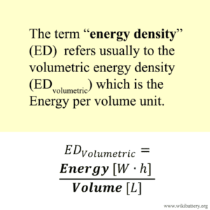 Energy-density-Formula. The Term "energy density" usually refers to the volumetric energy density, which is the energy per volume unit.