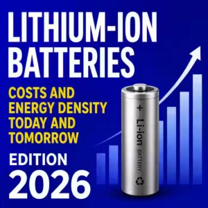 Cover image illustrating lithium-ion battery costs and energy density trends with market outlook to 2030.